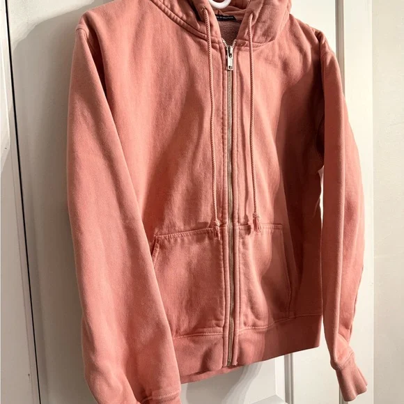 Brandy Melville Pink Zip Up Hoodie One Size Oversized Dusty Rose Full Zip - Picture 4 of 9